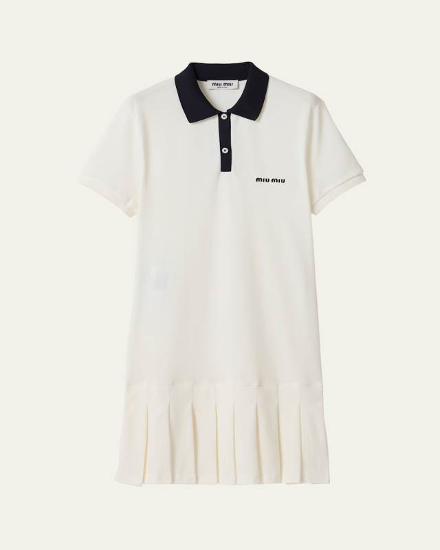 Short-Sleeve Pleated Mini Polo Dress